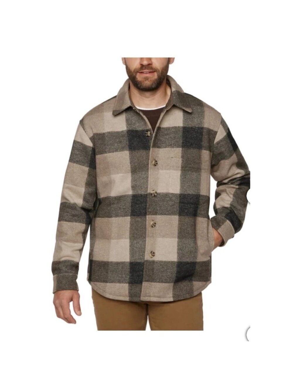 Banana Republic Men's XXL Tan & Black Plaid Shacket Button-Up New M1039